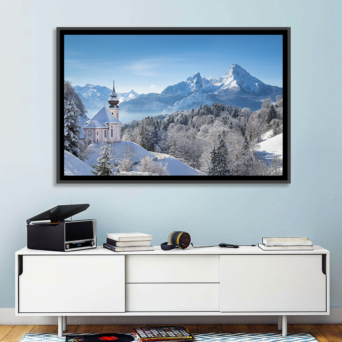 Maria Gern Church and Watzmann in Winter Wall Art in a room, landscape