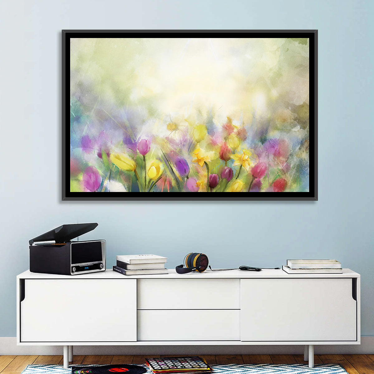 Soft Focus Tulip Meadow Wall Art in a room, landscape