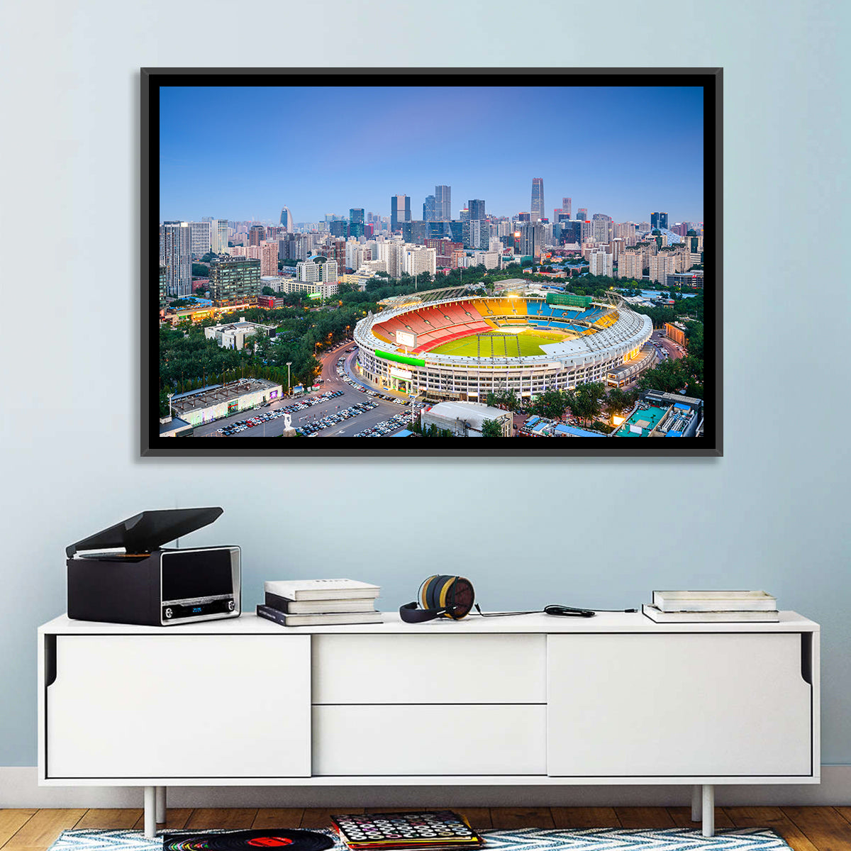 Workers' Stadium at Dusk, Beijing Skyline Wall Art in a room, landscape