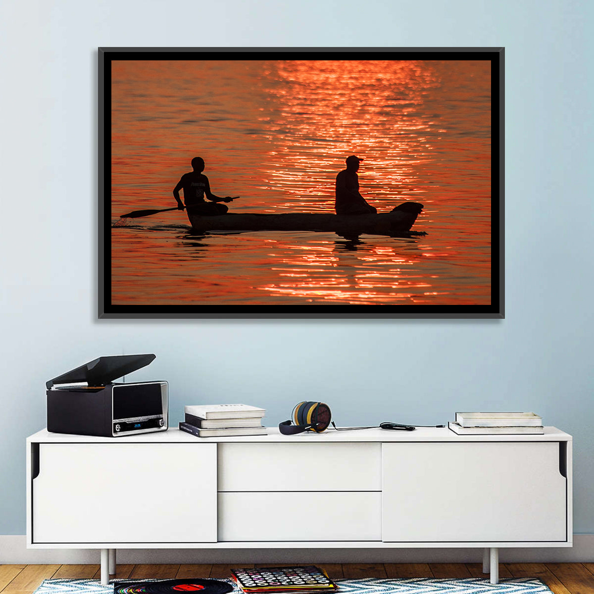 Sunset Canoe Silhouette Wall Art