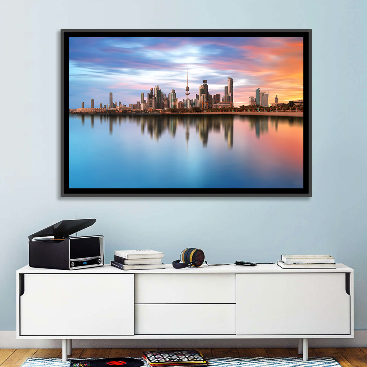 Kuwait City Skyline at Sunset Wall Art in a room, landscape