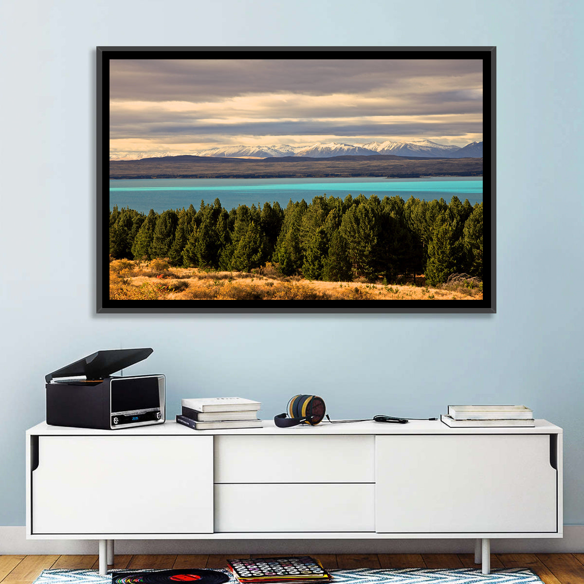 Lake Pukaki Turquoise View Wall Art in a room, landscape