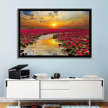 Golden Hour Lotus Field Wall Art