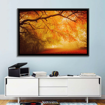 Autumn Forest Path with Lone Figure Wall Art