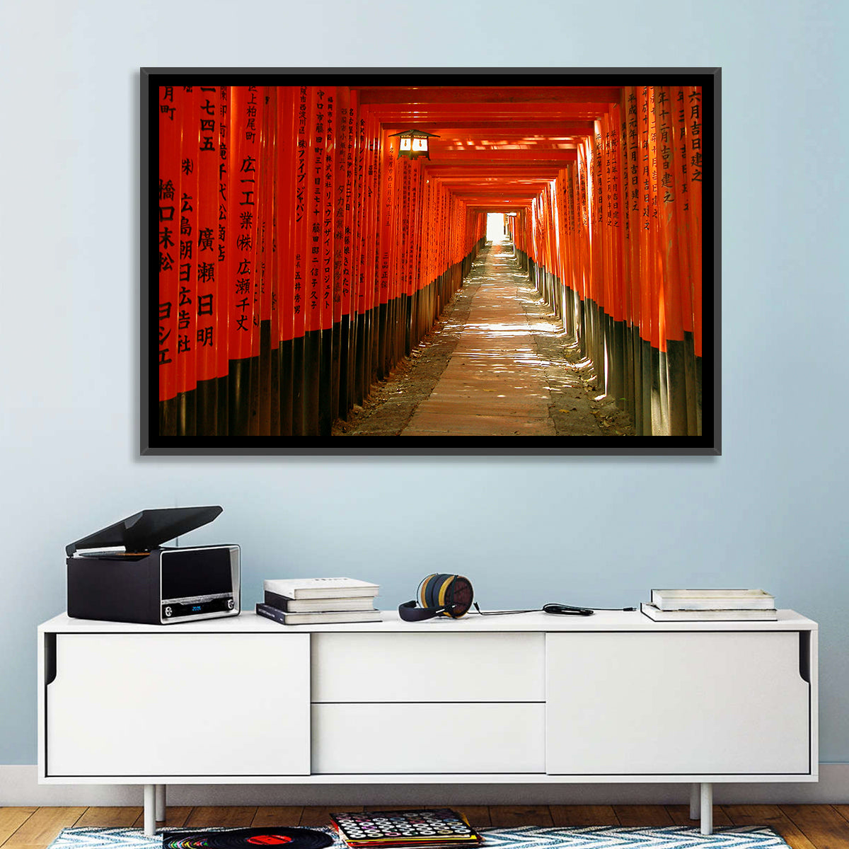 Fushimi Inari Torii Tunnel Wall Art in a room, landscape