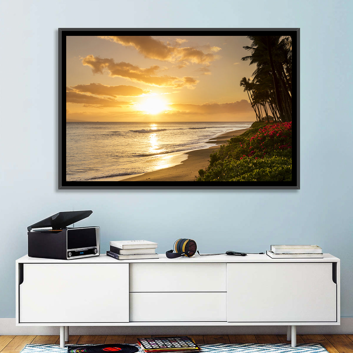 Kaanapali Beach Sunset Wall Art in a room, landscape