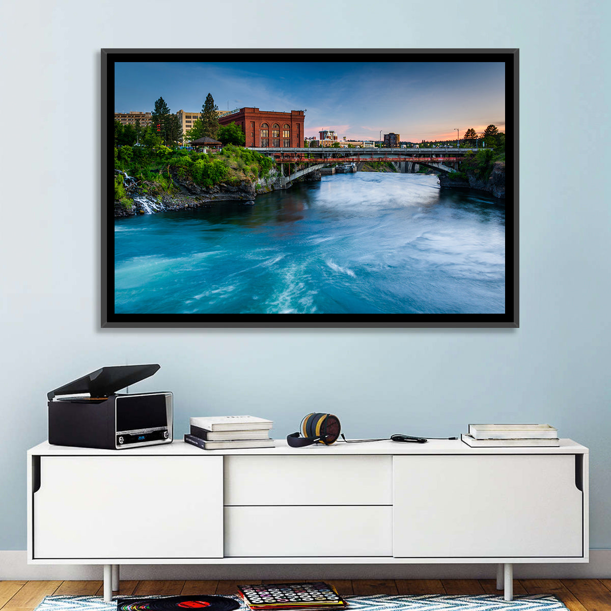 Spokane River at Twilight Wall Art in a room, landscape