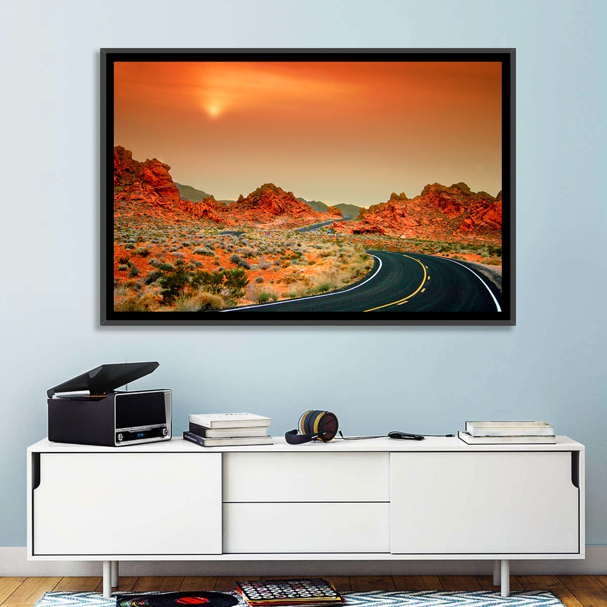 Valley of Fire Winding Road Wall Art in a room, landscape