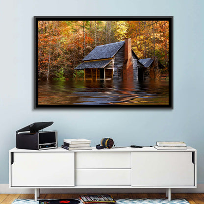 Autumn Flooded Log Cabin Wall Art