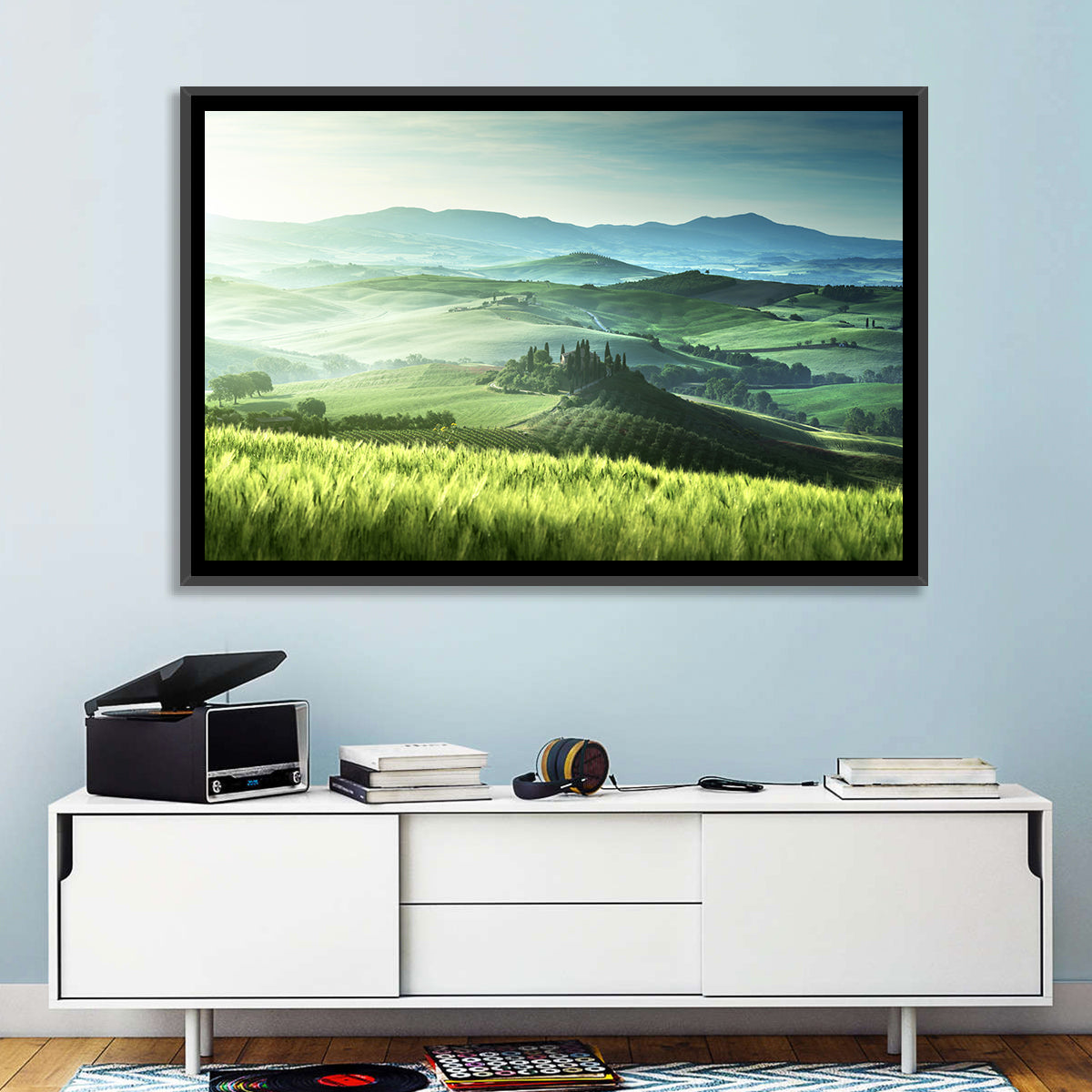 Misty Rolling Hills with Cypresses Wall Art