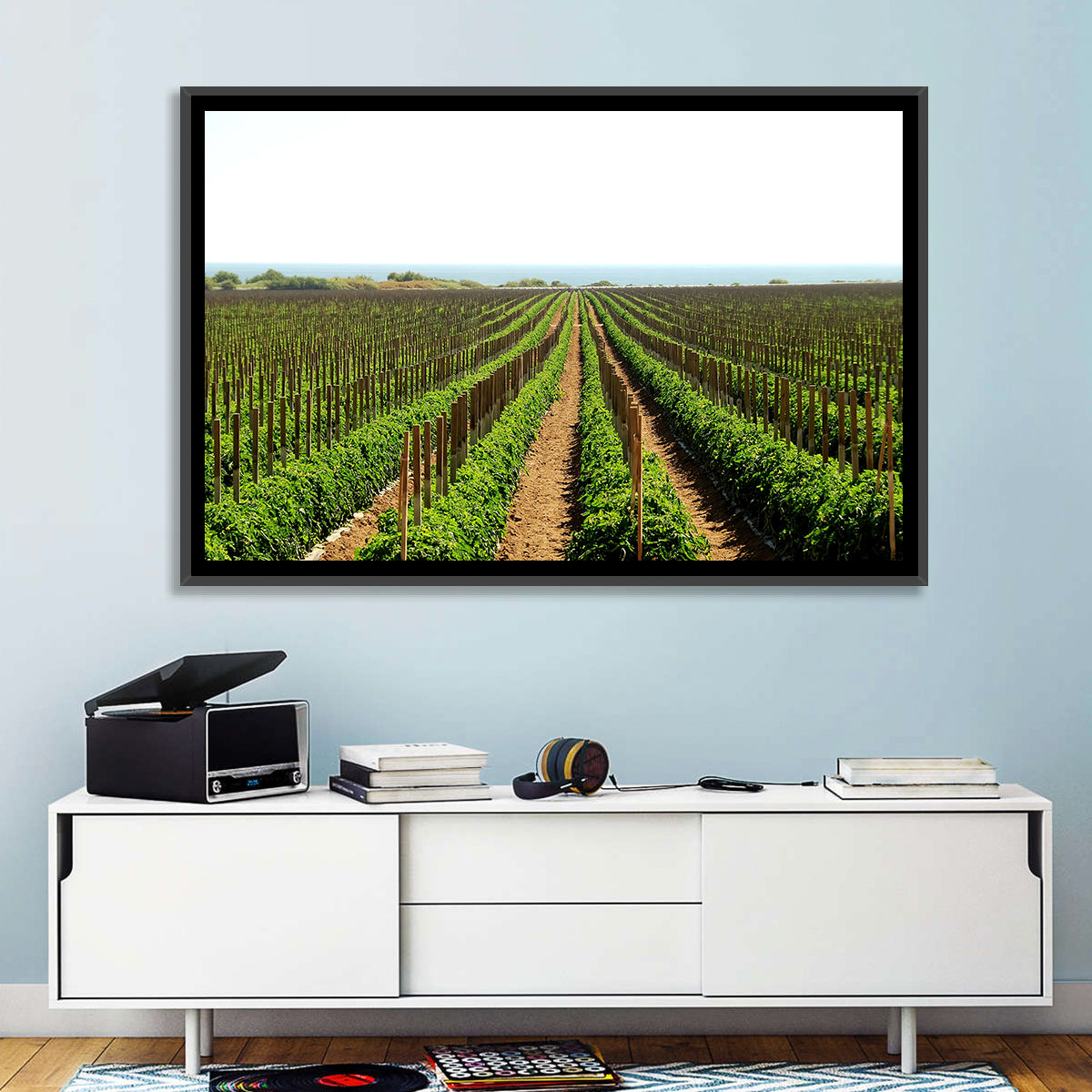 Tomato Fields Wall Art in a room, landscape