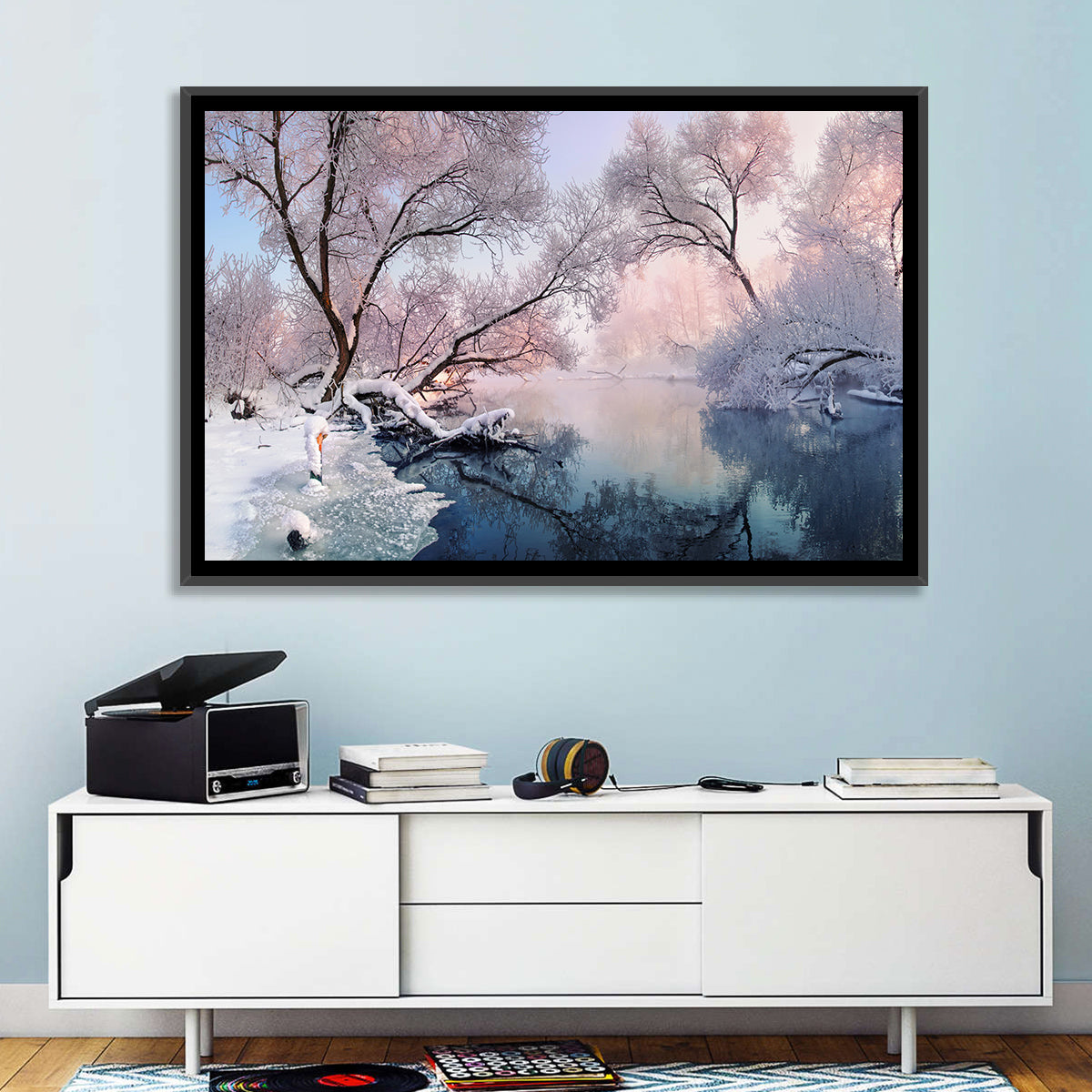Snowy Lake Morning Mist Wall Art