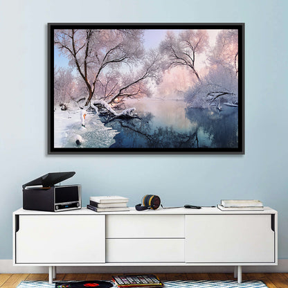 Snowy Lake Morning Mist Wall Art