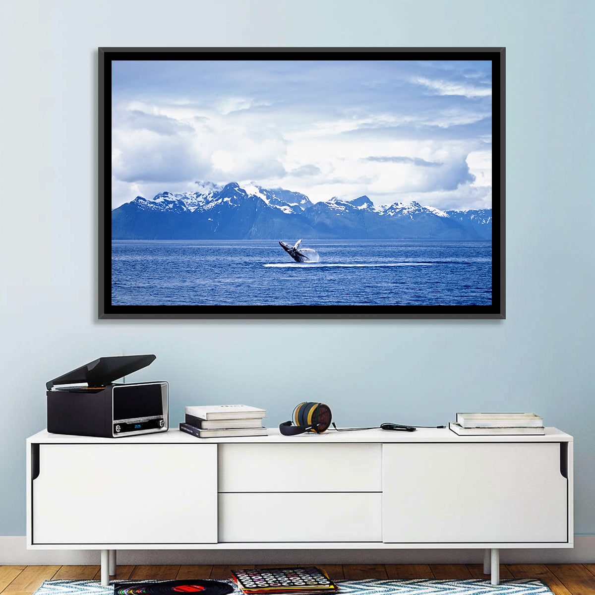 Humpback Whale with Snow Capped Mountains Wall Art