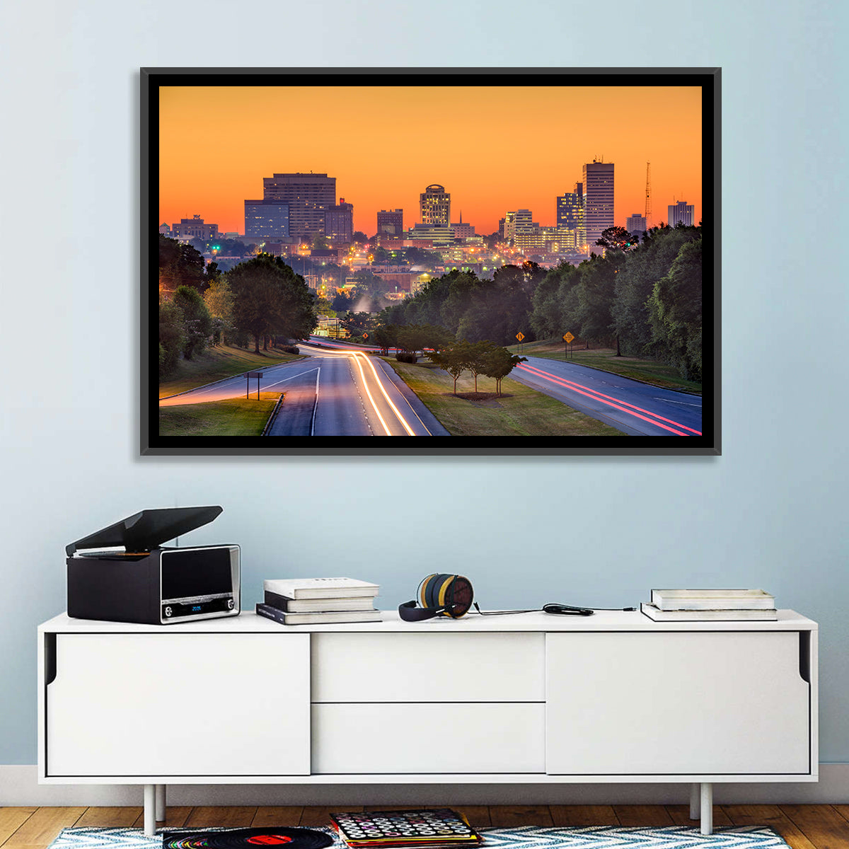 Jackson Downtown Skyline Wall Art in a room, landscape