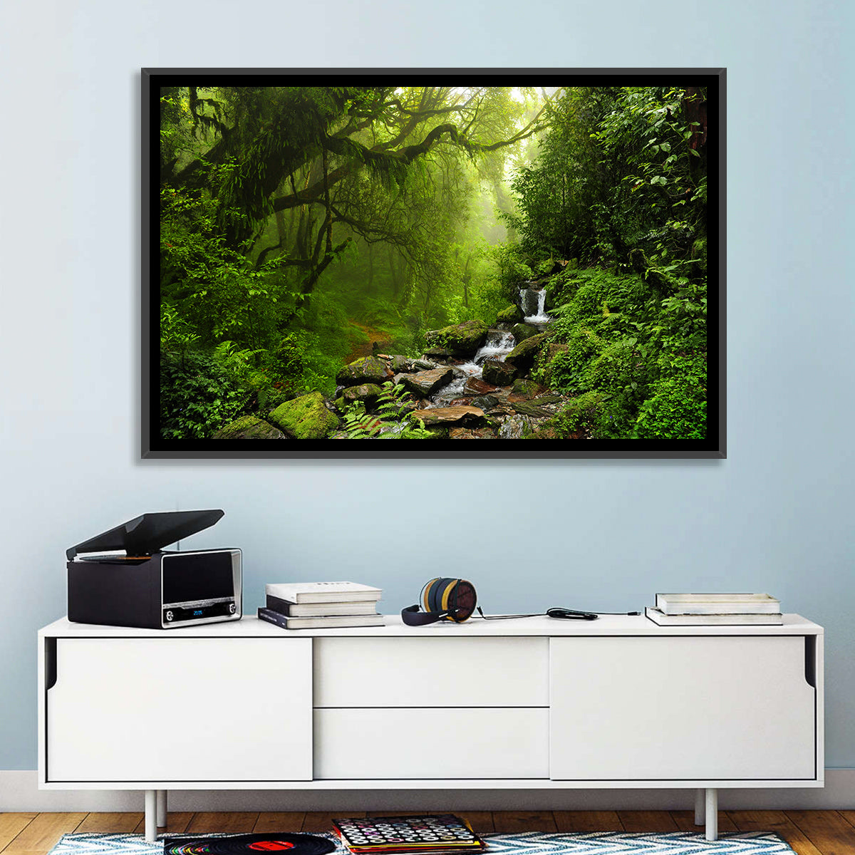 Annapurna Jungle Stream Wall Art in a room, landscape