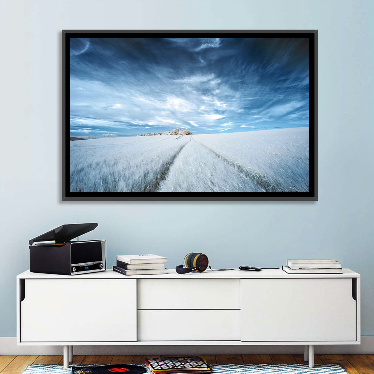 Surreal Infrared Grain Field Wall Art in a room, landscape