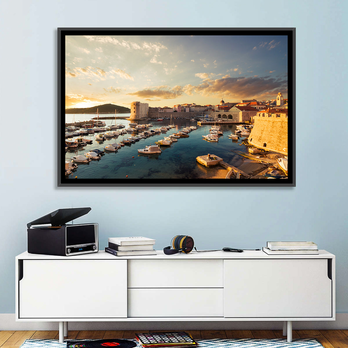 Dubrovnik Old Port at Golden Hour Wall Art in a room, landscape