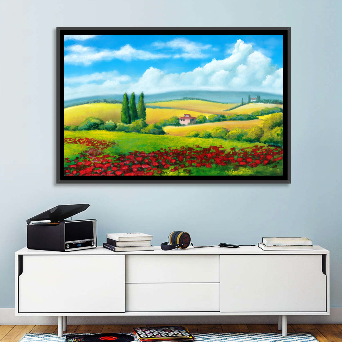 Tuscan Poppy Field Wall Art in a room, landscape