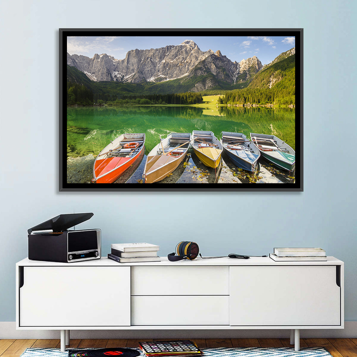 Five Boats at Lago Superiore Di Fusine Wall Art