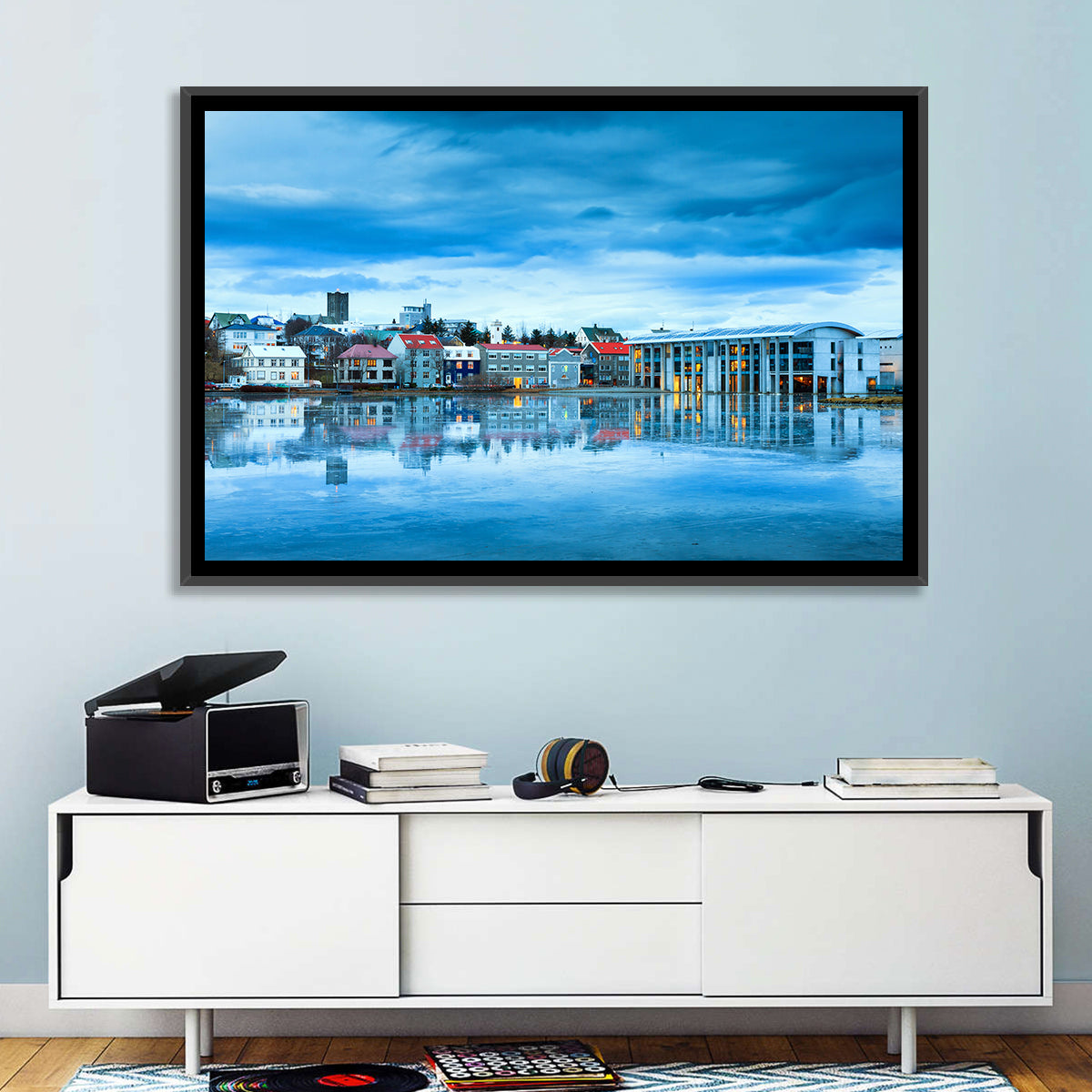 Reykjavik City Hall at Blue Hour Wall Art in a room, landscape