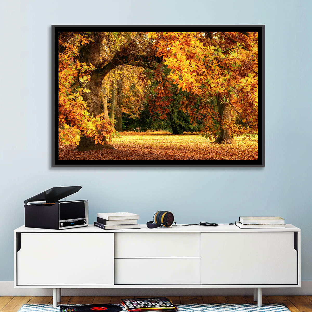Autumn Park Oaks Wall Art in a room, landscape