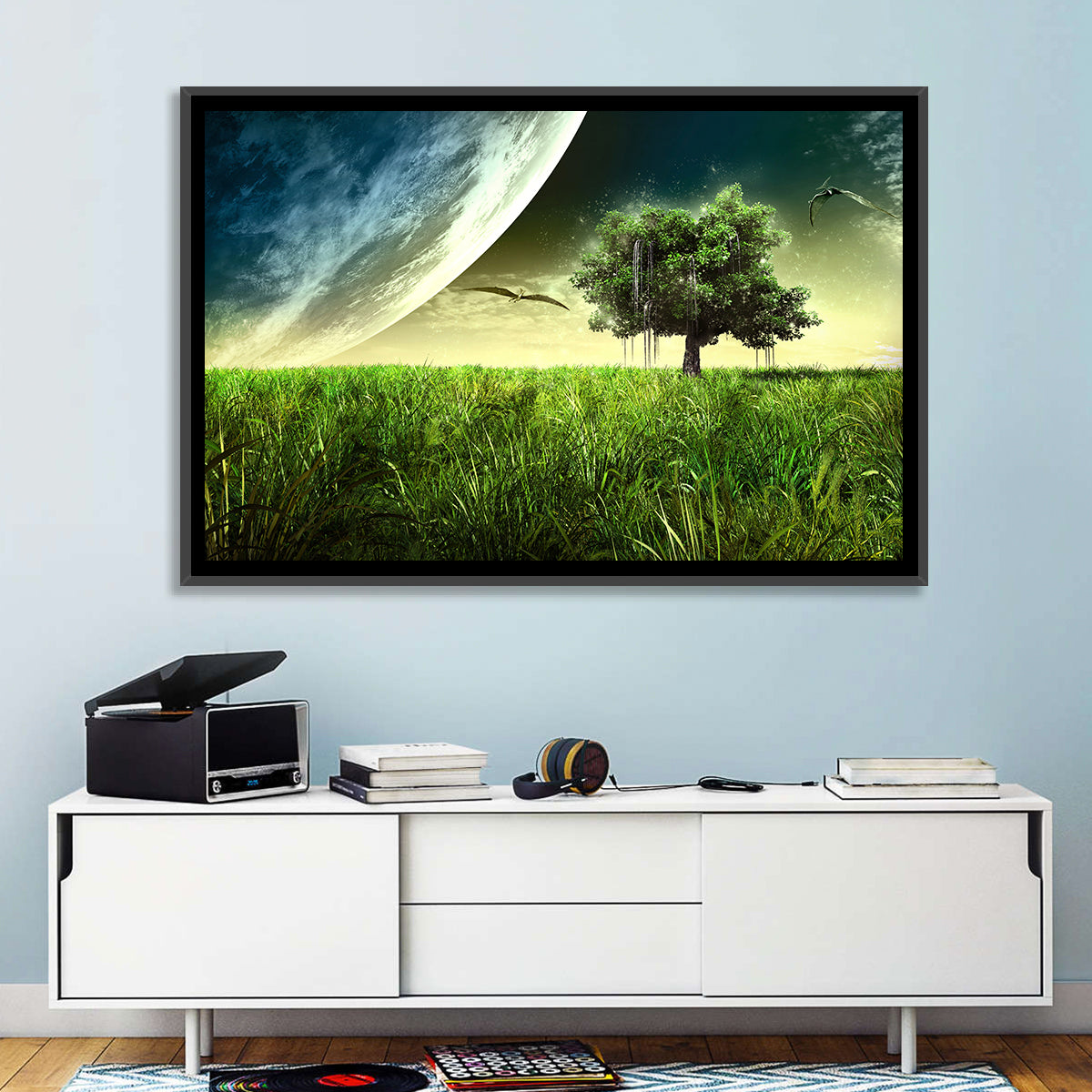 Alien Meadow Under a Giant Planet Wall Art