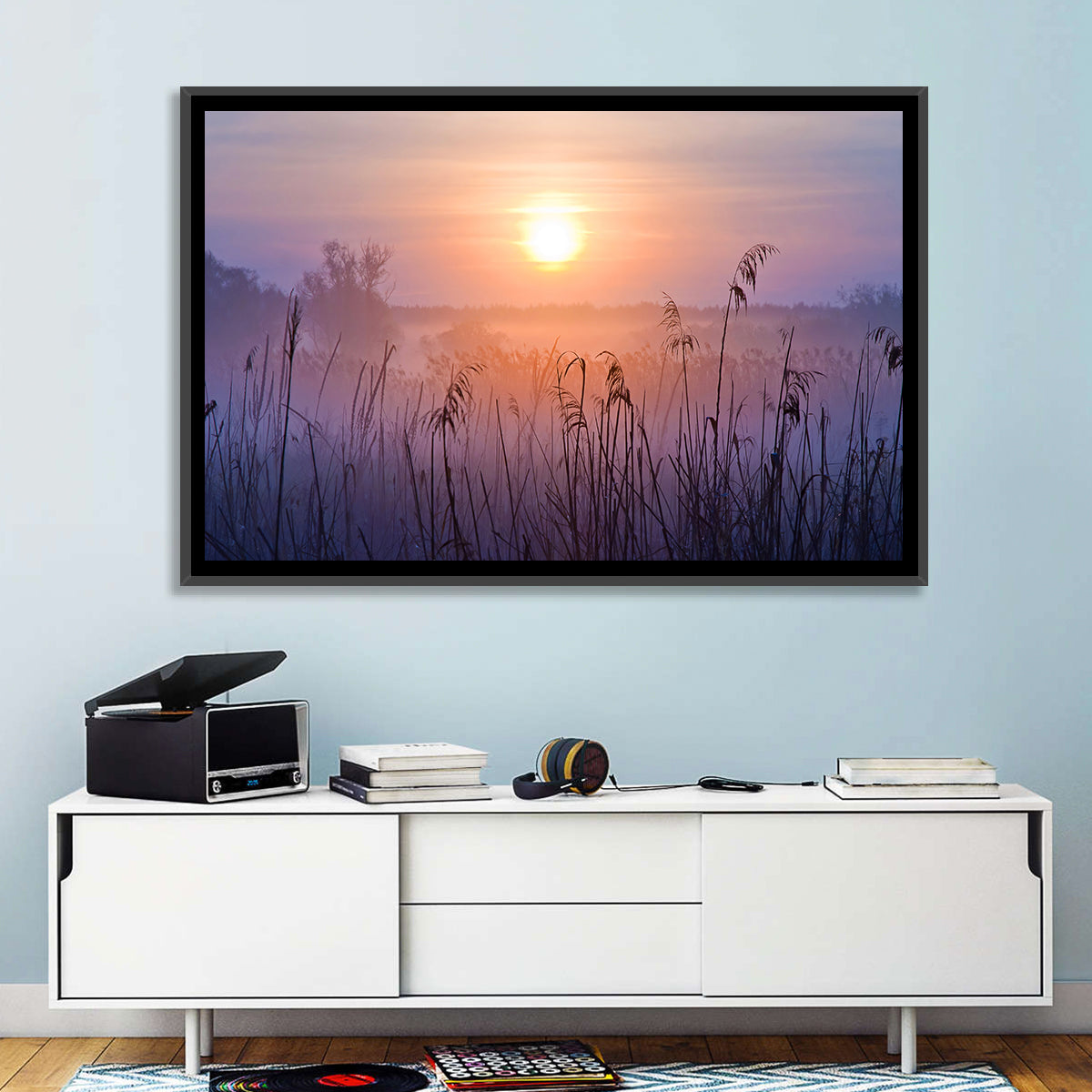 Lavender Sunrise Over Reeds Wall Art