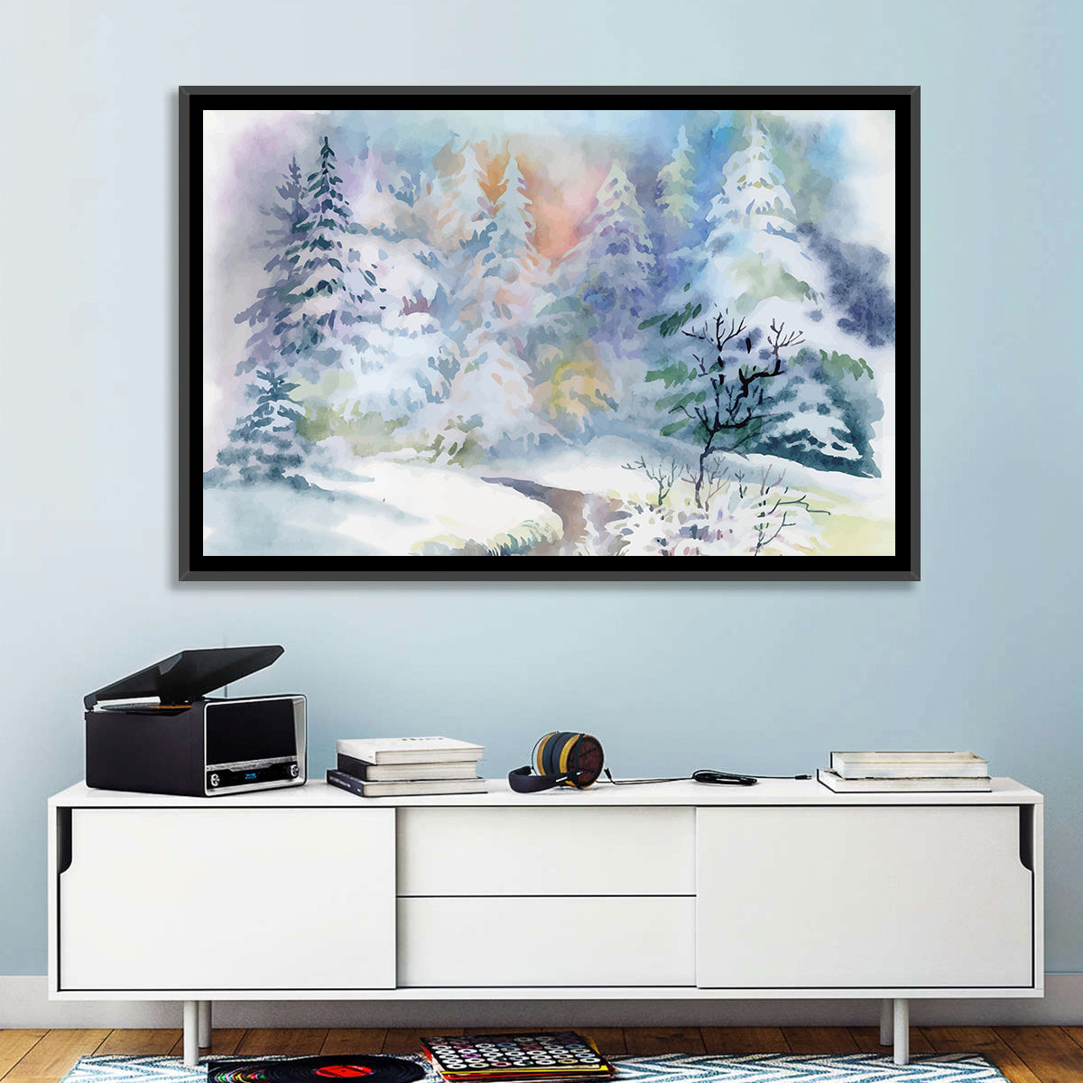 Winding Winter Stream Watercolor Wall Art