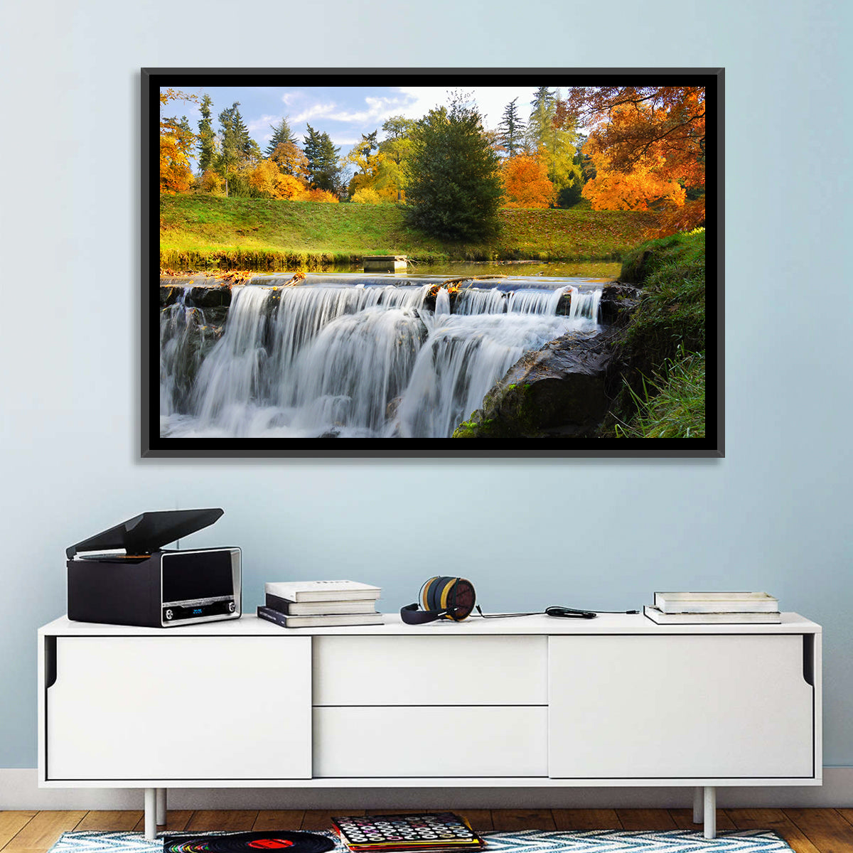 Autumn Forest Waterfall Wall Art