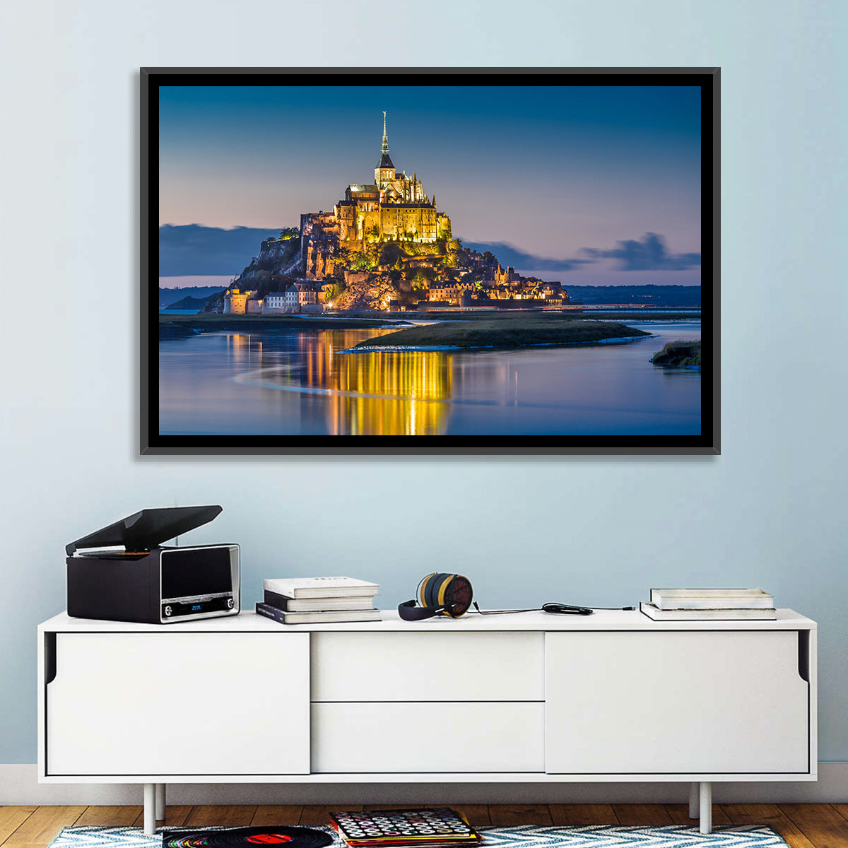 Mont Saint-michel at Dusk Wall Art in a room, landscape