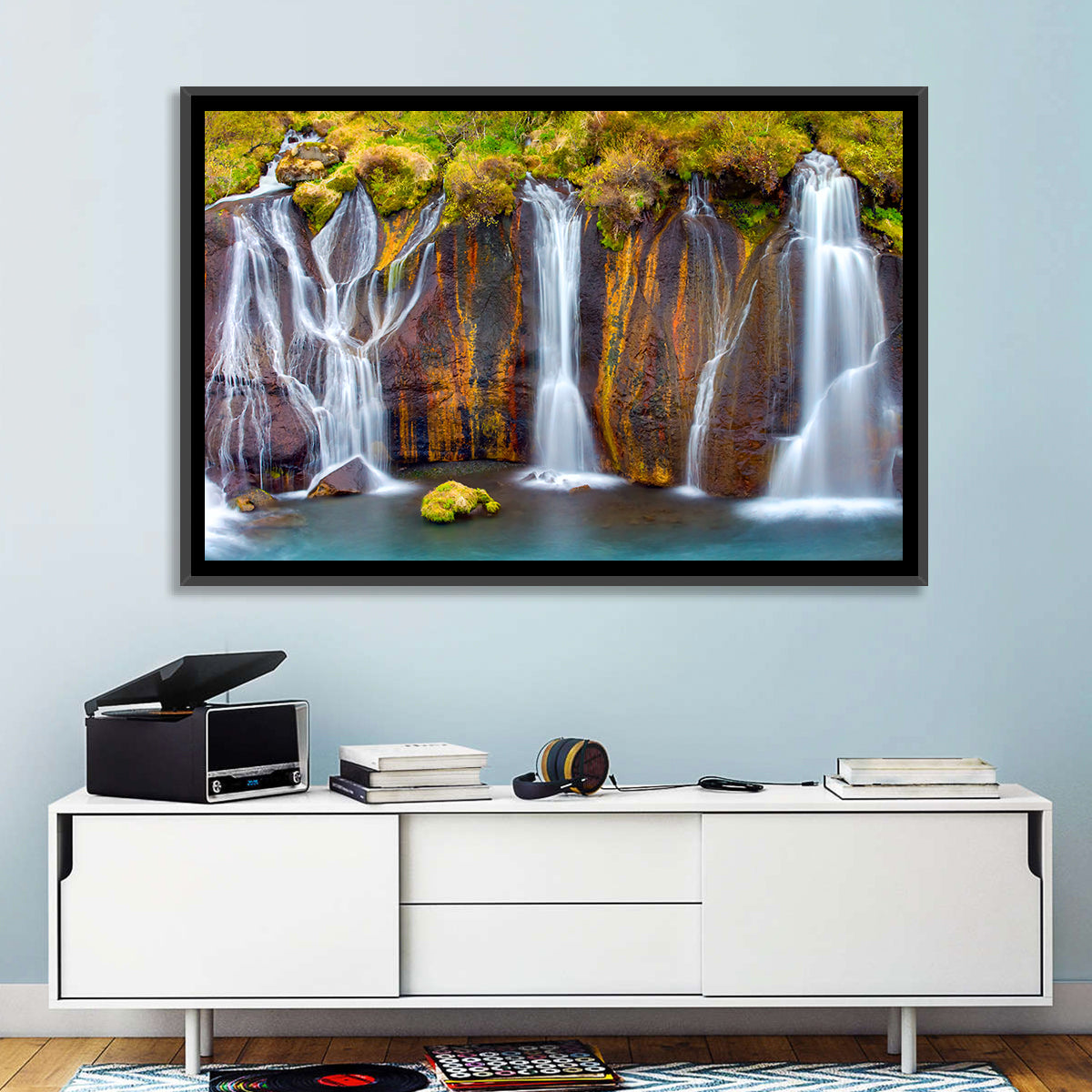 Hraunfossar Falls Wall Art in a room, landscape