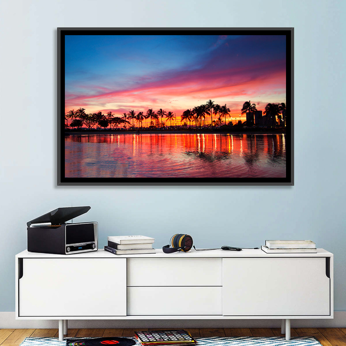 Hawaii Resort Sunset Wall Art in a room, landscape
