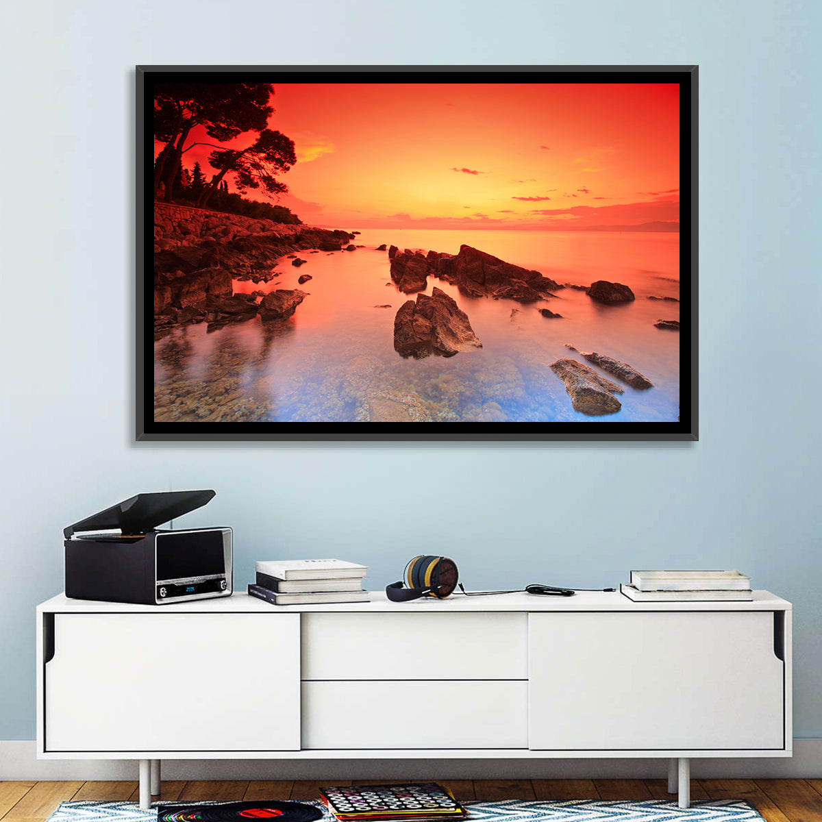 Brac Island Fiery Sunset Wall Art in a room, landscape