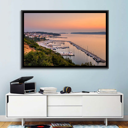 Pylos Harbor Lighthouse Sunset Wall Art