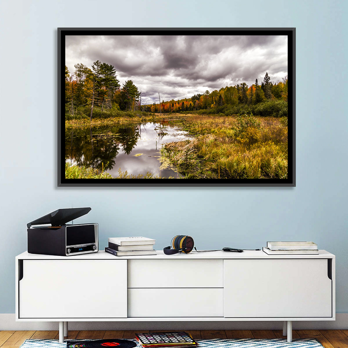 Michigan Autumn Marsh Wall Art in a room, landscape