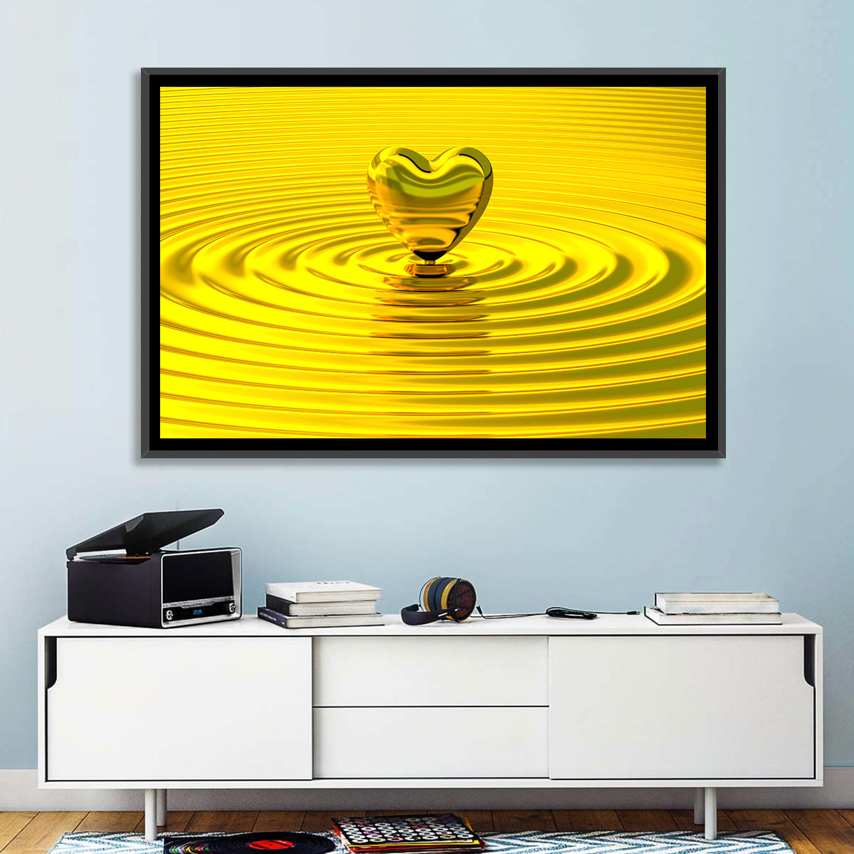 Golden Heart Ripples Wall Art in a room, landscape