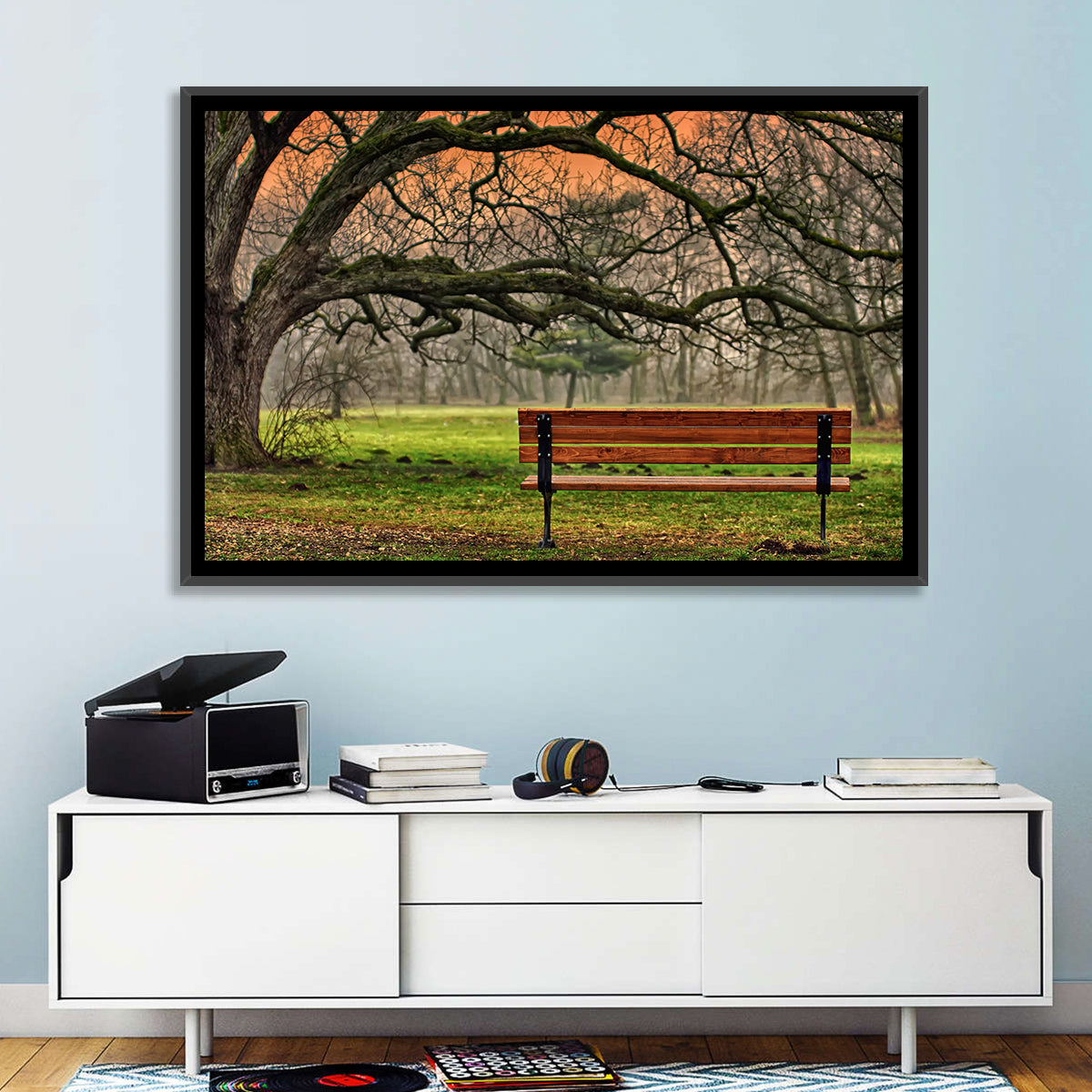 Misty Autumn Park Bench Wall Art
