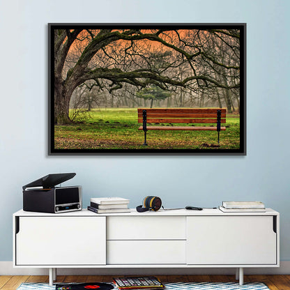 Misty Autumn Park Bench Wall Art
