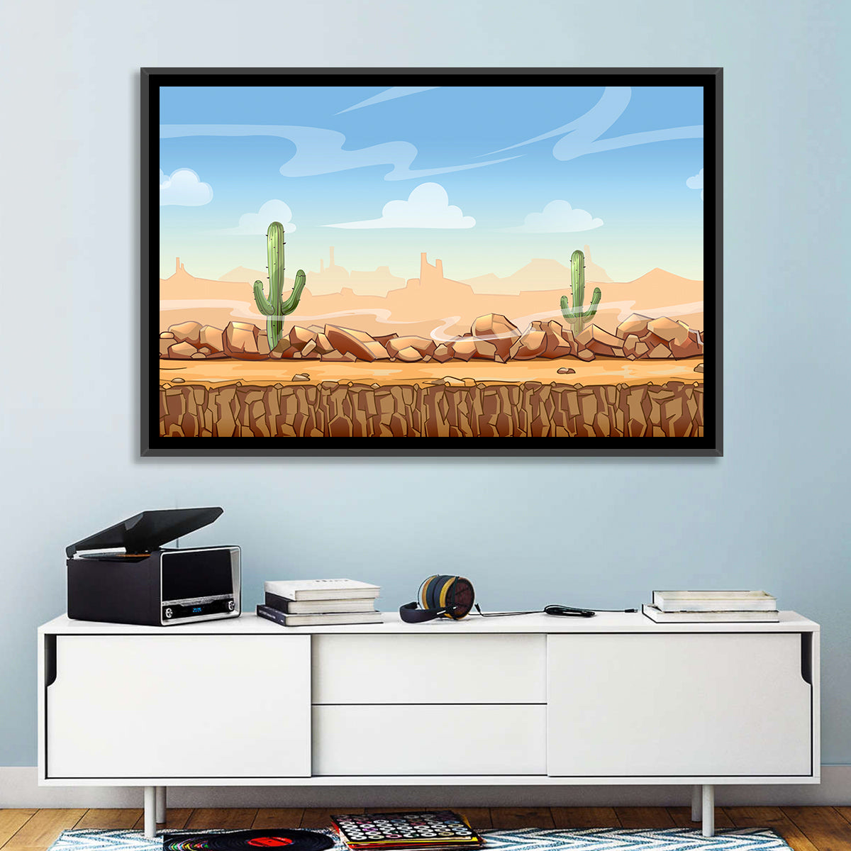 Digital Desertscape Wall Art in a room, landscape
