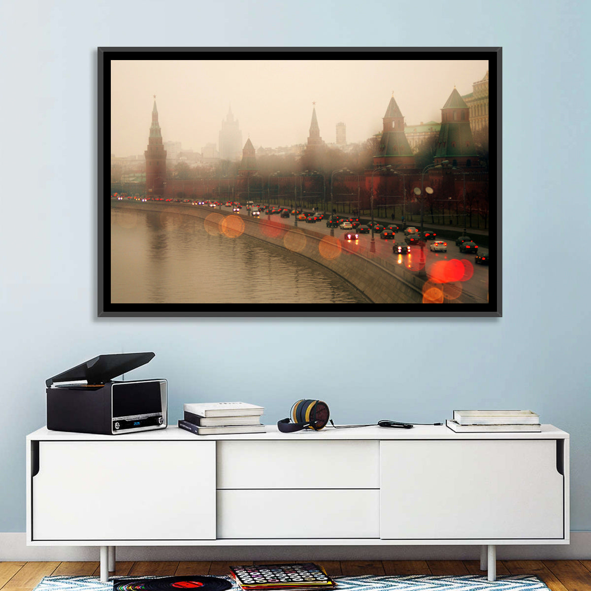 Foggy Moscow Kremlin at Dusk Wall Art in a room, landscape