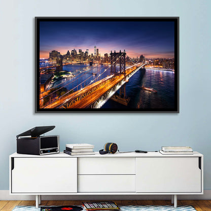 Sunset Over Manhattan Bridges Wall Art