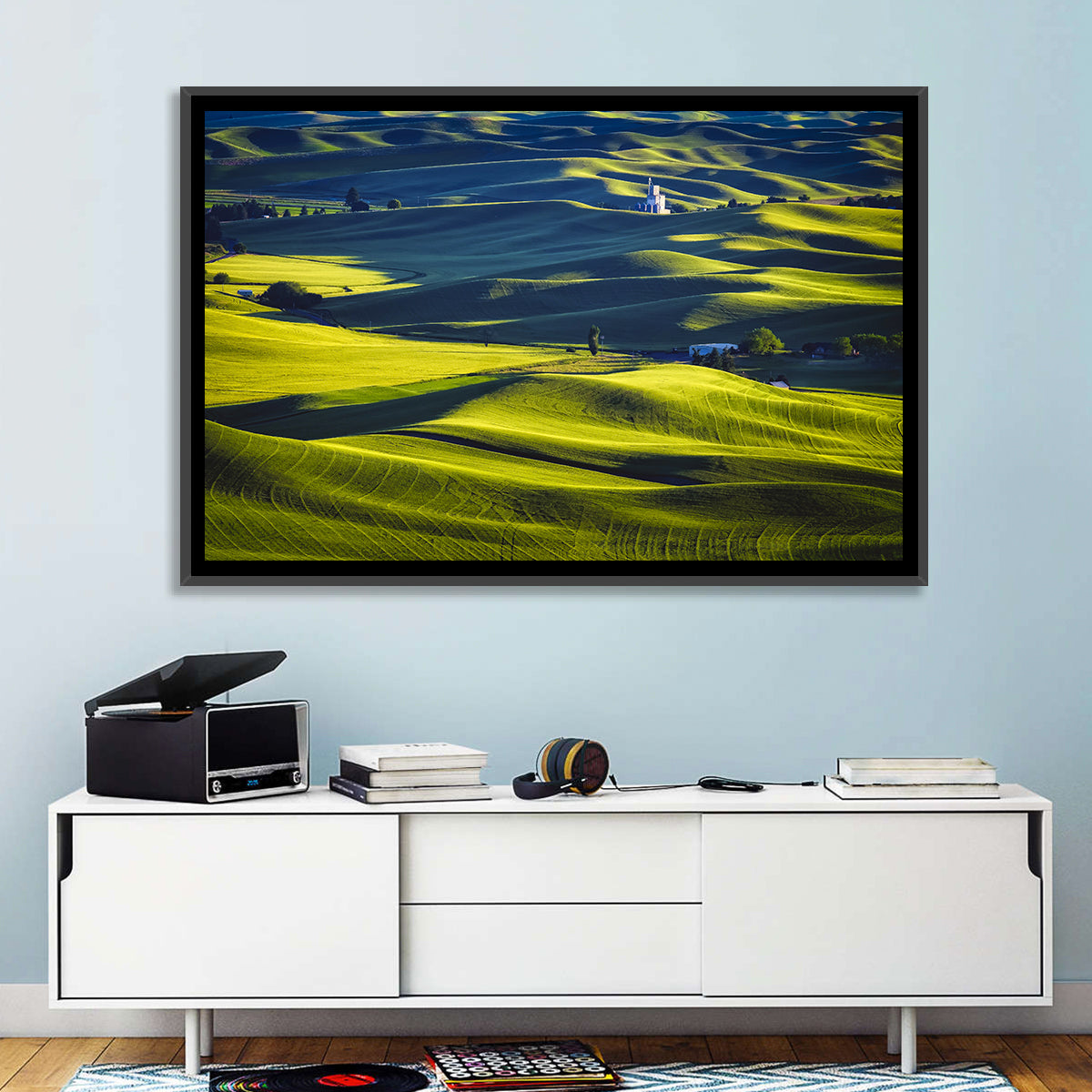 Palouse Hills with Grain Elevator Wall Art in a room, landscape