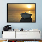 White Rowboat on Golden Sea Wall Art