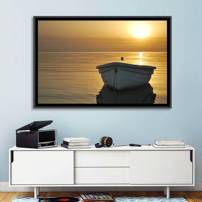 White Rowboat on Golden Sea Wall Art