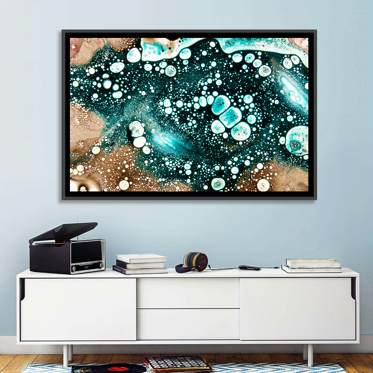 Teal Oil and Water Bubble Abstract Wall Art