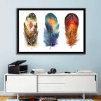 Boho Watercolor Feather Trio Wall Art
