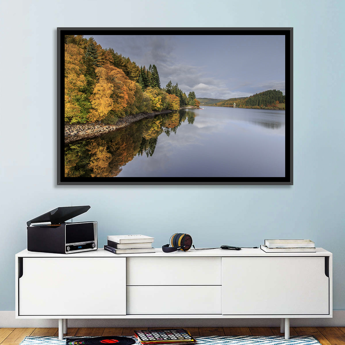 Autumn at Lake Vyrnwy Wall Art in a room, landscape