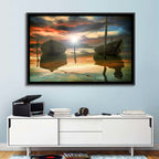 Two Wooden Boats at Sunset Wall Art