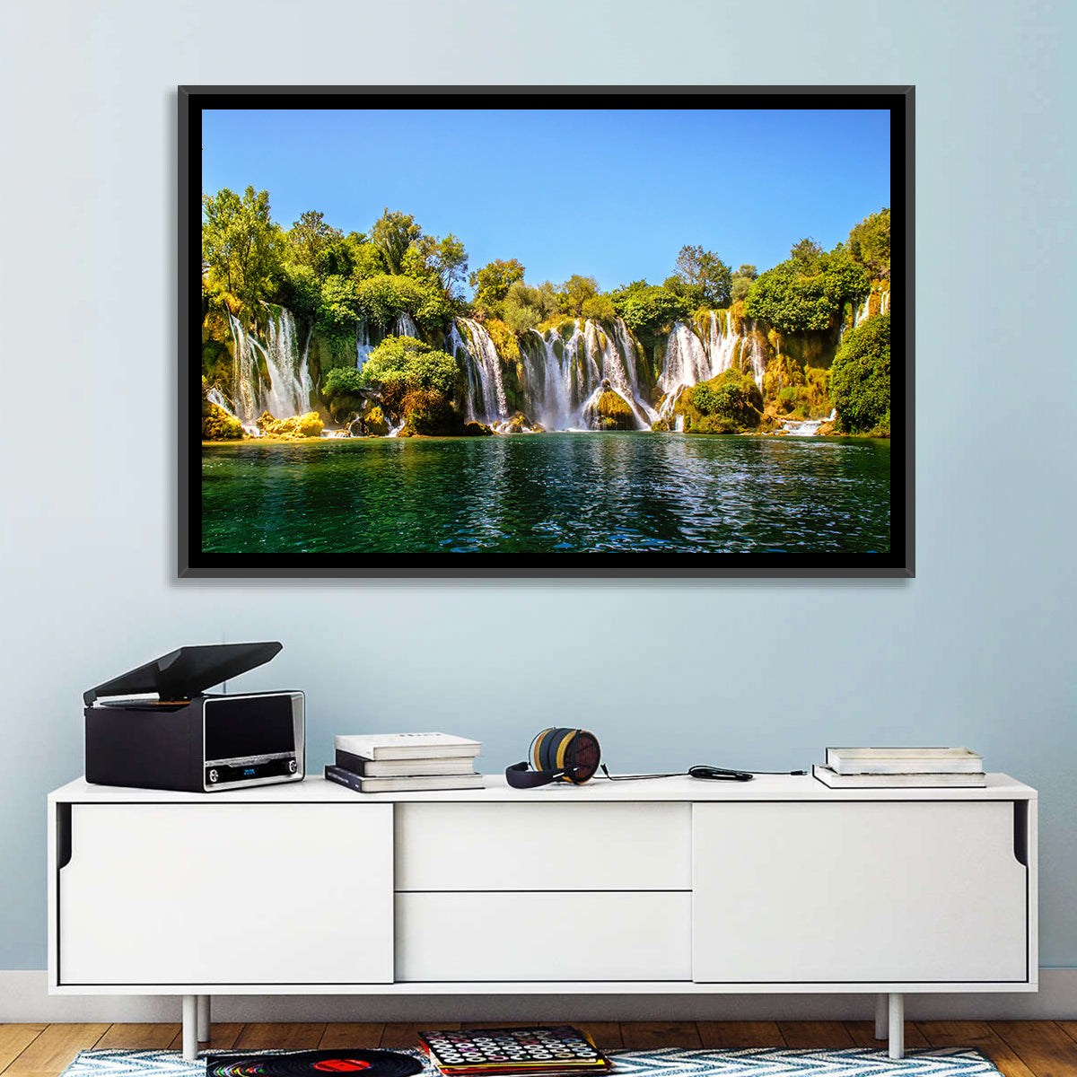 Kravice Waterfalls Wall Art in a room, landscape